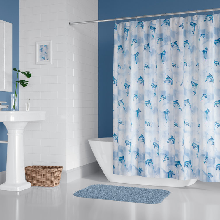 House of Hampton Dolphin Family Extra Long Fabric Bathroom Shower